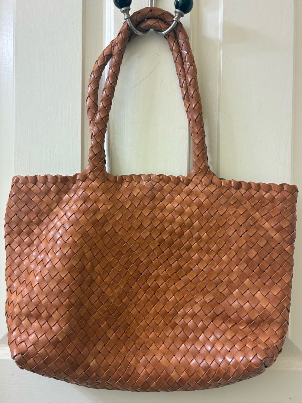 MILANER Elena Handwoven Leather Tote Bag Basket Shopper in very good condition